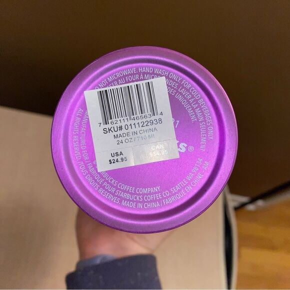 Starbucks Purple Red White Coral Print Venti Size Metal Tumbler NWT